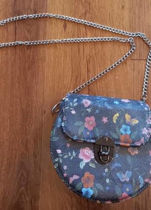 Жіноча сумка сумочка кругла на ланцюжку my lovely bag сіра в квіти5 фото