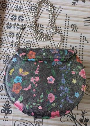 Жіноча сумка сумочка кругла на ланцюжку my lovely bag сіра в квіти2 фото