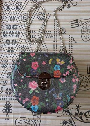 Жіноча сумка сумочка кругла на ланцюжку my lovely bag сіра в квіти