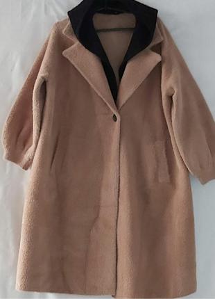 Пальто с альпаки,с съёмным капюшоном, размер универсальный.4 фото