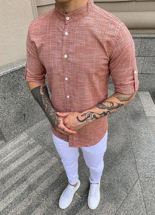 Чоловіча сорочка з довгим рукавом персикова стильна3 фото