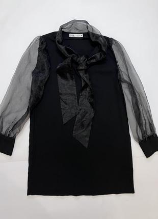 Элегантное красивое черное платье с бантом органза zara4 фото
