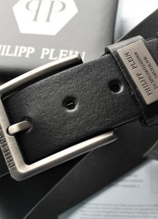 Шкіряний чоловічий пояс philipp plein black2 фото