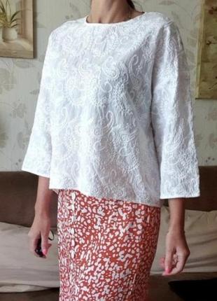 Білосніжна х/б блуза вишиванка zara розмір м1 фото