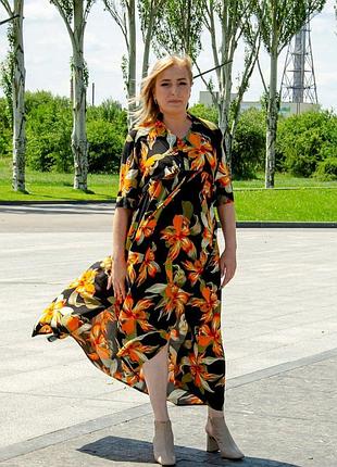 Платье свободного кроя из тонкой ткани штапель.