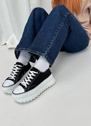 Повседневные молодежные женские кеды, натуральная кожа + текстиль на шнурках, ретро дизайн черно-белые4 фото