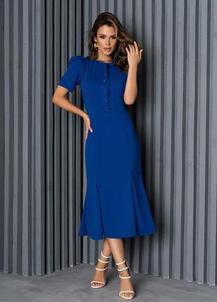 Синее платье на пуговицах со сборками на рукавах, размер m