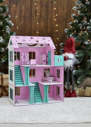 Кукольный домик розовый с мебелью 66х52х26 см код/артикул 176 7975321 фото