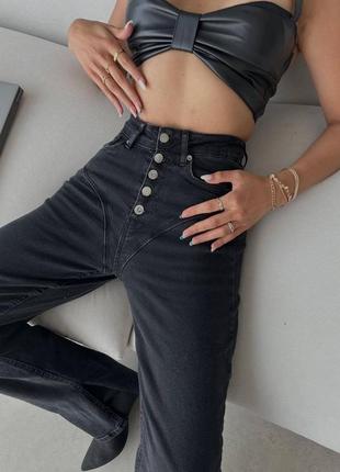 Женские джинсы трубы на пуговицах, прямые, на высокой посадке, классические, черные, брюки4 фото