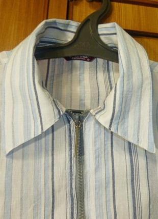 Коттоновая летняя рубашка pierra collection унисекс на молнии с карманами в полоску в идеале2 фото