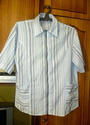Коттоновая летняя рубашка pierra collection унисекс на молнии с карманами в полоску в идеале
