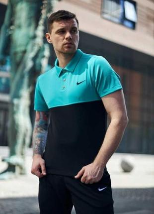 Футболка nike polo бирюзово-черная1 фото