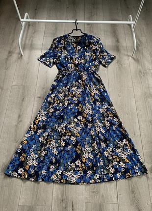 Роскошное платье макси размер s m в цветы синего цвета летнее1 фото