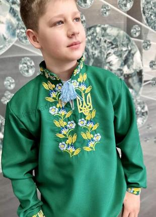 Вышиванка на мальчика"зеленая василька двусторонние+герб"1 фото