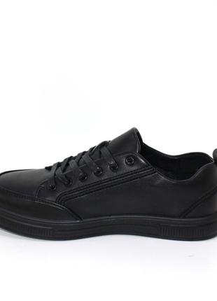 Мужские черные спортивные туфли на шнурках с плоской подошвой (22029)3 фото