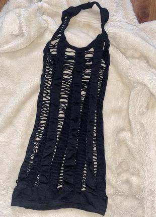 Сеткое платье на купальник ажурная через шею в крупную дырку черная 🔥🔥🔥тренд7 фото
