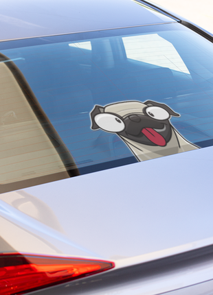Наклейка вінілова декоративна на автомобіль кольорова "мопс. зображення собаки на задньому склі авто5 фото
