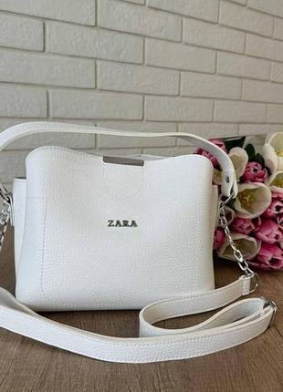 Женская мини сумочка на плечо экокожа зара, качественная классическая маленькая сумка для девушек zara белья белая1 фото