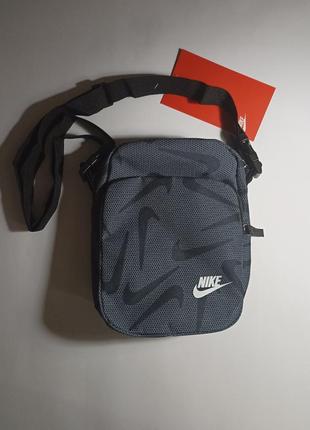 Сумка nike с логотипами мессенджер, барсетка (серый с узором)