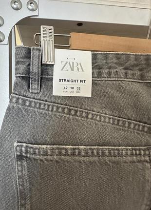 Джинсы zara straight fit высокая посадка серые с эффектом потертости новая коллекция ❤️уровни прямые6 фото