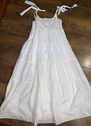 Белое сарафан с пышным юбкой платья макси хлопковое платье premium ярусное платье в пол белое платье зефирка сарафан со сборками2 фото
