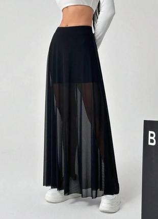 Длинная прозрачная юбка черная длинная юбка сетка черная прозрачная юбка макси4 фото