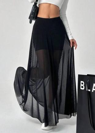 Длинная прозрачная юбка черная длинная юбка сетка черная прозрачная юбка макси3 фото