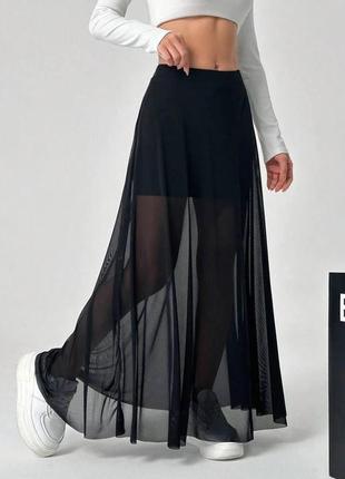 Длинная прозрачная юбка черная длинная юбка сетка черная прозрачная юбка макси2 фото