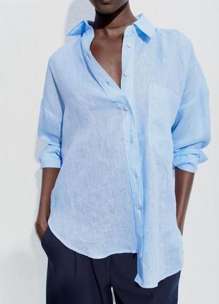 Рубашка блуза сорочка льон zara h&m лляна1 фото