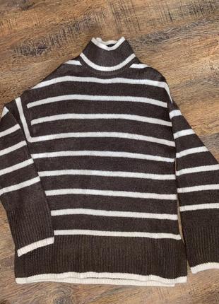 Світер в смужку коричневий подовжений светр туніка amisu коричневый свитер в полоску удлинённый свитер туника2 фото