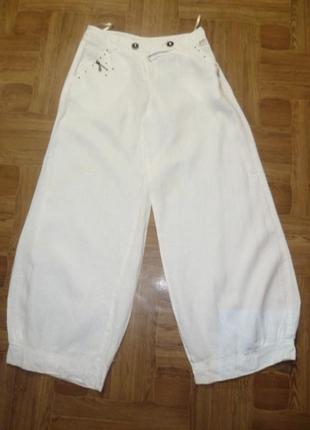 Летние льняные штаны guzella белые женские брюки свободные, винтаж1 фото