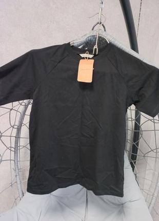 Натуральная базовая черная футболка, 152-158 р1 фото