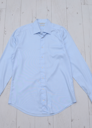 Suitsupply классическая голубая однотонная рубашка от дорогого бренда модель traveller slim1 фото