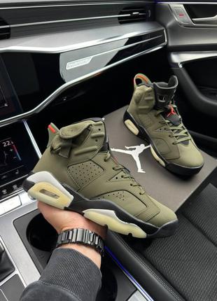 Мужские кроссовки nike air jordan retro 6 x travis scott «olive’