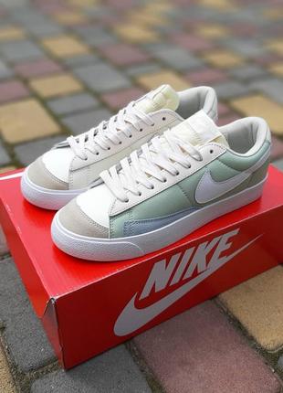 Женские кеды nike blazer low &lt;unk&gt; низкие бежевые с бирюзовым2 фото