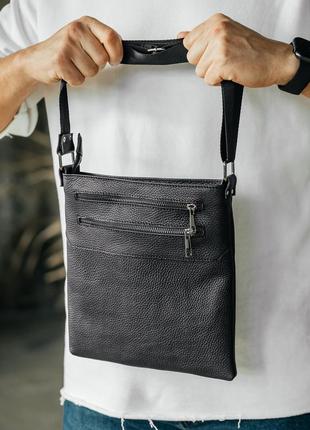 Кожаная черная мужская сумка на плече чикаго ручная работа, мужская сумка через плечо с ремнем мессенджер5 фото