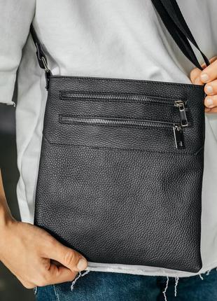 Кожаная черная мужская сумка на плече чикаго ручная работа, мужская сумка через плечо с ремнем мессенджер3 фото