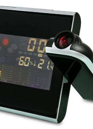 Часы метеостанция с проектором времени на стену color screen 8190 календарь, часы с градусником и гигрометром9 фото