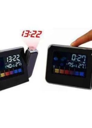Часы метеостанция с проектором времени на стену color screen 8190 календарь, часы с градусником и гигрометром4 фото