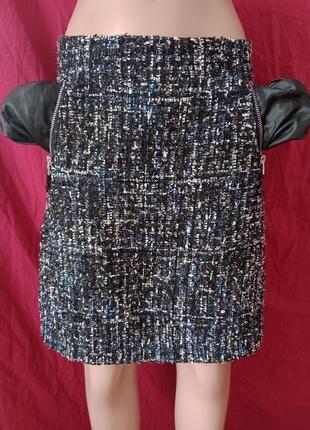 Блестящая юбка с передними карманами теплая в паэтку паэтках с металлик ниткой стильная шикарная