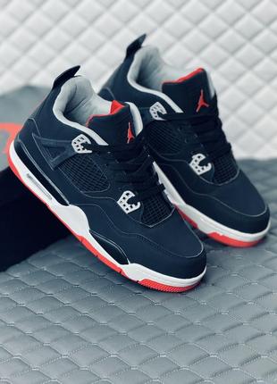 Кроссовки мужские nike retro jordan 4 black red nubuk кросовки найк джордан 4