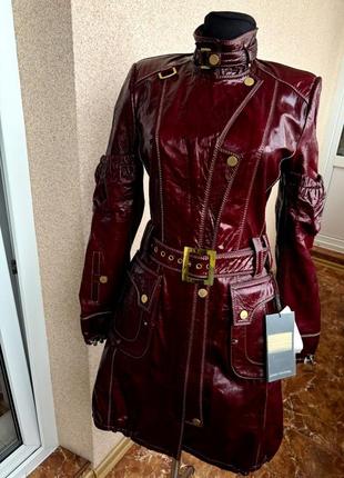 Удлиненная куртка из натуральной кожи, лак, темно бордового цвета, размер s1 фото