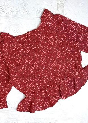 Красивая приталенная блузка бордо в горошек topshop, размер 46 - 488 фото