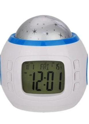 Музыкальный ночник-проектор звездное небо 1038 с часами и будильником2 фото