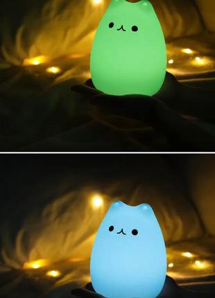 Силиконовый детский ночник "котик" 7 режимов, компактный led светильник ночник в виде котика для детей7 фото