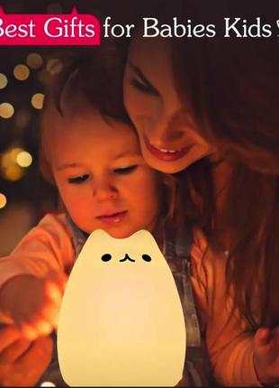 Силиконовый детский ночник "котик" 7 режимов, компактный led светильник ночник в виде котика для детей9 фото
