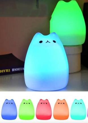 Силиконовый детский ночник "котик" 7 режимов, компактный led светильник ночник в виде котика для детей2 фото