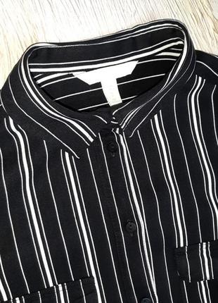 💝2+1=4 базовая черная блуза рубашка в белую полоску с карманами на груди h&amp;m, размер 44 - 467 фото