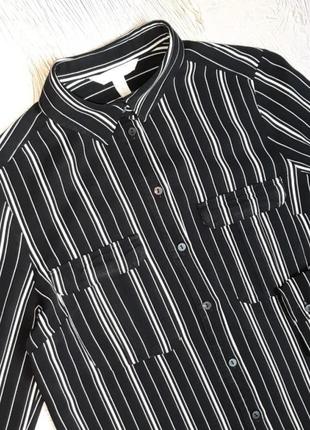 💝2+1=4 базовая черная блуза рубашка в белую полоску с карманами на груди h&amp;m, размер 44 - 462 фото