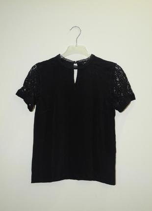 Великолепная черная блуза с гипюровыми рукавами с кружевом more &amp; more8 фото